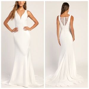 Lulus Long-Lasting Love Ivory Lace Mermaid Maxi Dress | Bridal | S | NWT